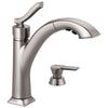 Delta Kine Spotshield Stainless Steel Finish Single Handle Pull-Out Kitchen Faucet with Soap Dispenser D16967SPSDDST