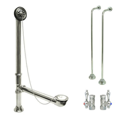 Chrome Clawfoot Tub Hardware Kit Drain, Single Offset Supply lines, Lever Stops