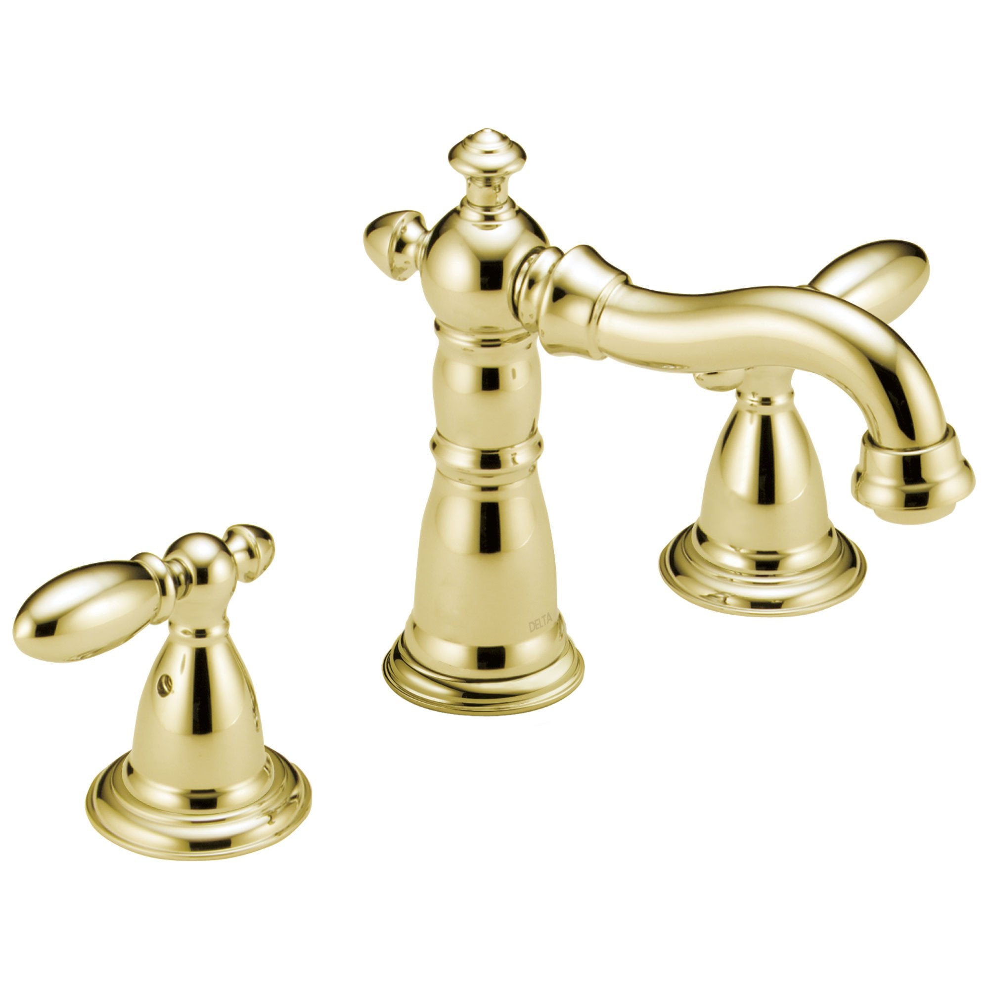 Delta Victorian Collection Polished Brass Finish Traditional Style Two Handle Widespread Lavatory Bathroom Sink Faucet with Drain D3555PBMPUDST