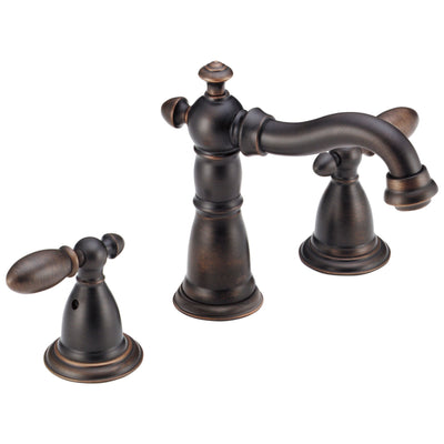 Delta Victorian Collection Venetian Bronze Finish Traditional Style Two Handle Widespread Lavatory Bathroom Sink Faucet with Drain D3555RBMPUDST