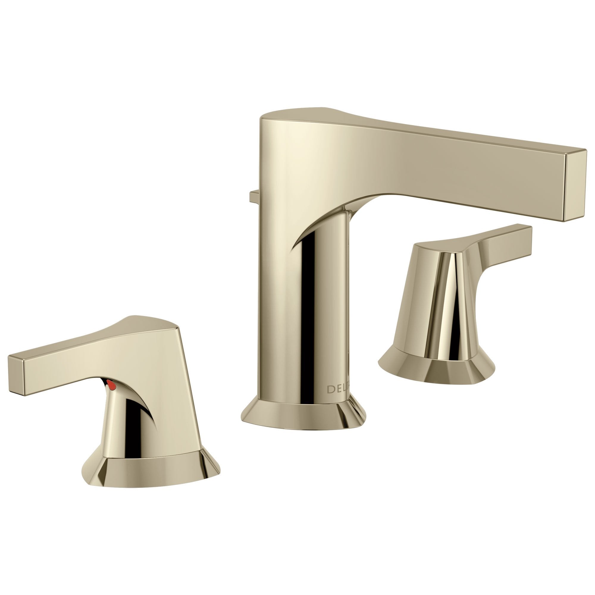 Delta Zura Collection Polished Nickel Finish Modern Two Lever Handle Widespread Bathroom Sink Faucet with Drain 743901