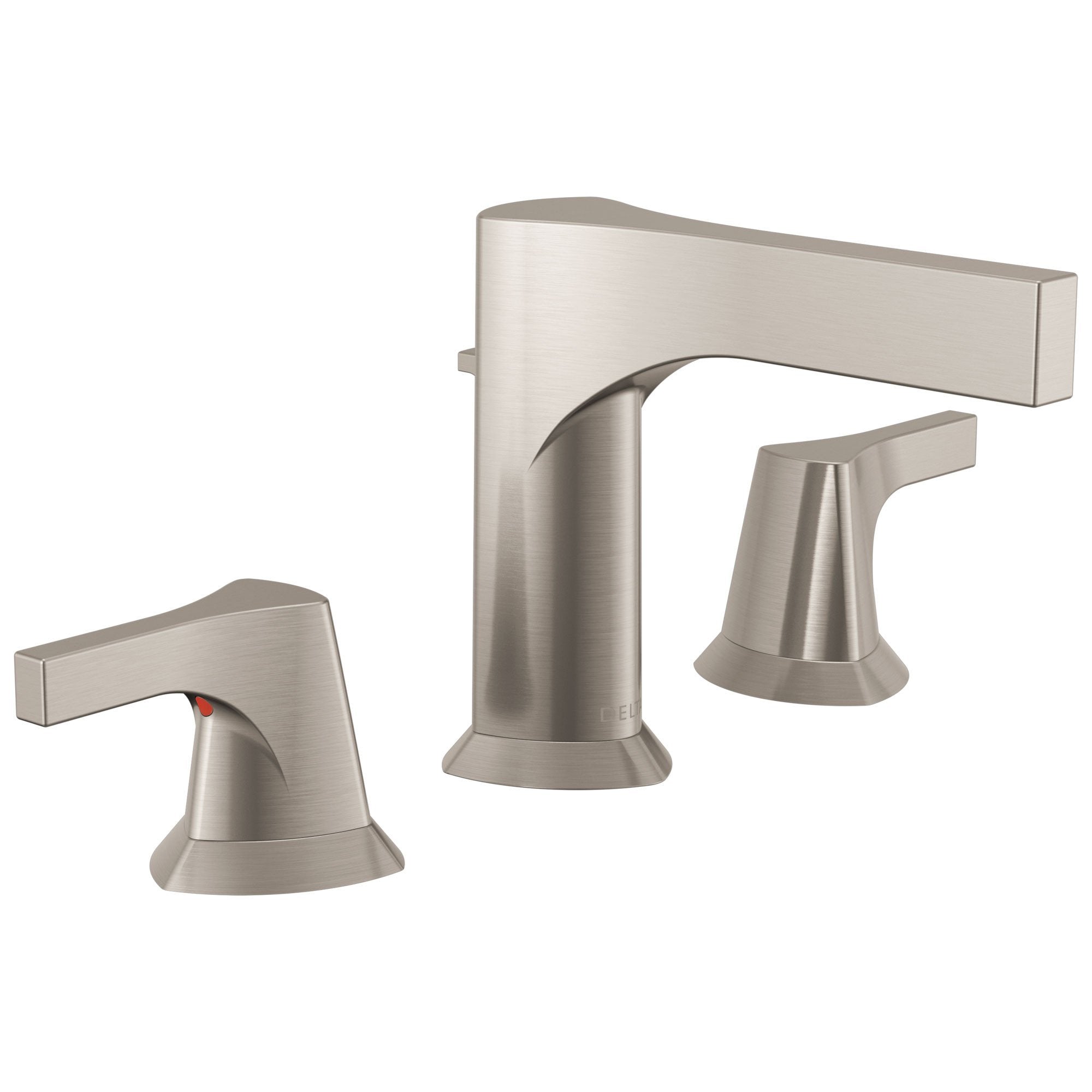 Delta Zura Collection Stainless Steel Finish Modern Two Lever Handle Widespread Bathroom Sink Faucet with Drain 743902