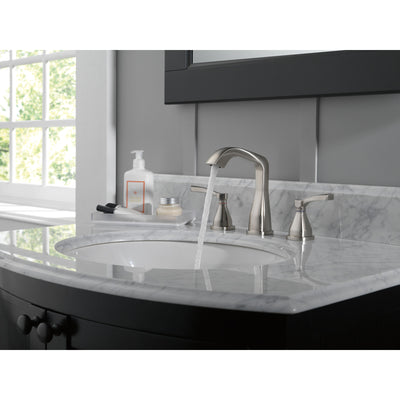 Delta Stryke Stainless Steel Finish Widespread Bathroom Sink Faucet with Matching Drain and Lever Handles D35776SSMPUDST