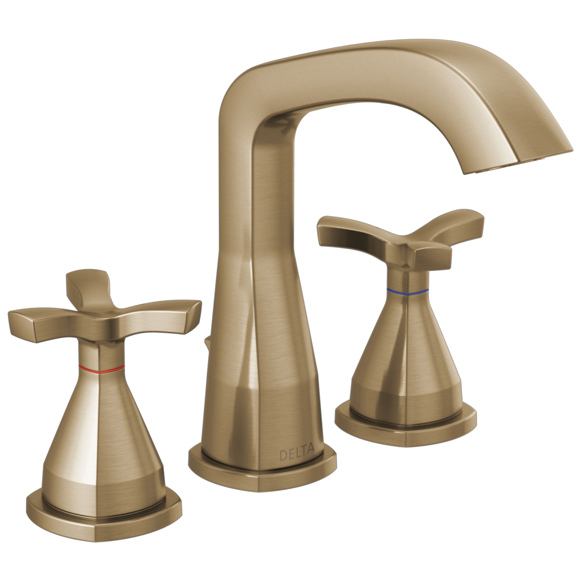 Delta Stryke Champagne Bronze Finish Widespread Bathroom Faucet with Matching Drain and Cross Handles D357766CZMPUDST