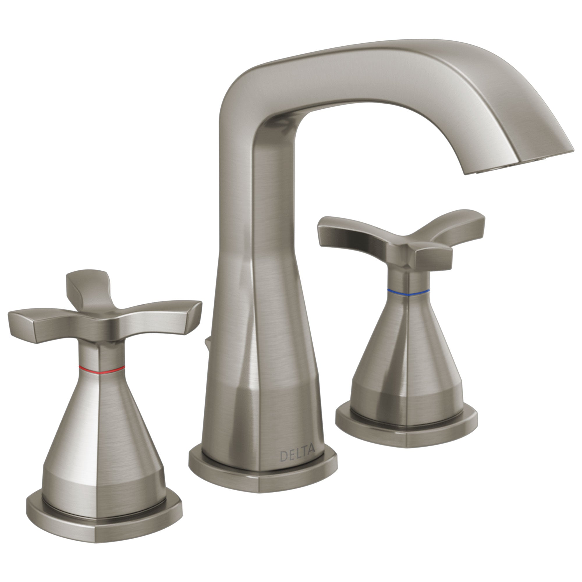 Delta Stryke Stainless Steel Finish Widespread Bathroom Faucet with Matching Drain and Cross Handles D357766SSMPUDST