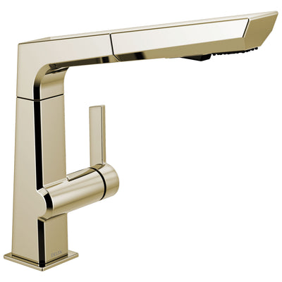 Delta Pivotal Modern Polished Nickel Finish Single Handle Pull Out Kitchen Faucet D4193PNDST