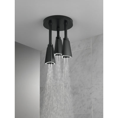 Delta Matte Black Finish 2.5 GPM H2Okinetic Pendant Triple Ceiling Mount Raincan Shower Head with Water-Powered LED Light D57140BL25L