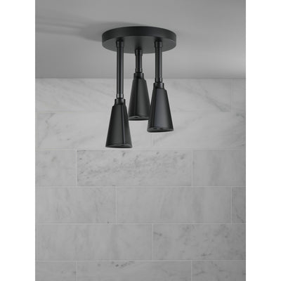 Delta Matte Black Finish 2.5 GPM Zura H2OKinetic Pendant Triple Ceiling Mount Raincan Shower Head D57140BL25