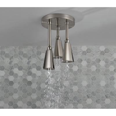 Delta Stainless Steel Finish 2.5 GPM Zura H2OKinetic Pendant Triple Ceiling Mount Raincan Shower Head D57140SS25