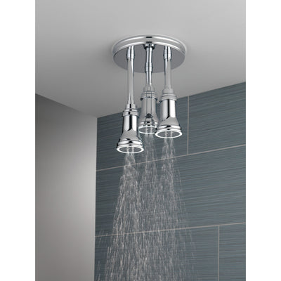 Delta Chrome Finish 2.5 GPM H2Okinetic Pendant Triple Ceiling Mount Raincan Shower Head with Water-Powered LED Light D5719025L