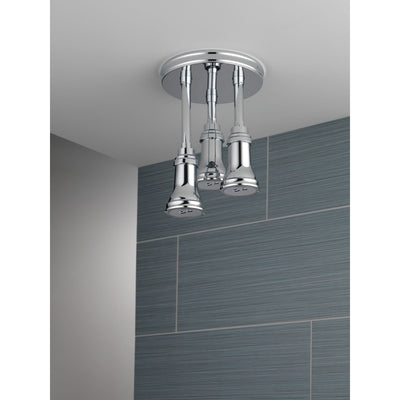 Delta Chrome Finish 2.5 GPM H2Okinetic Pendant Triple Ceiling Mount Raincan Shower Head with Water-Powered LED Light D5719025L