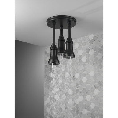 Delta Matte Black Finish 1.75 GPM Pendant Triple Ceiling Mount Raincan Single-Setting H2Okinetic D57190BL