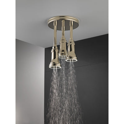 Delta Polished Nickel Finish 2.5 GPM H2Okinetic Pendant Triple Ceiling Mount Raincan Shower Head with Water-Powered LED Light D57190PN25L