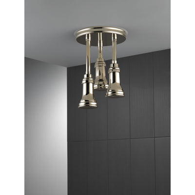 Delta Polished Nickel Finish 2.5 GPM H2Okinetic Pendant Triple Ceiling Mount Raincan Shower Head D57190PN25