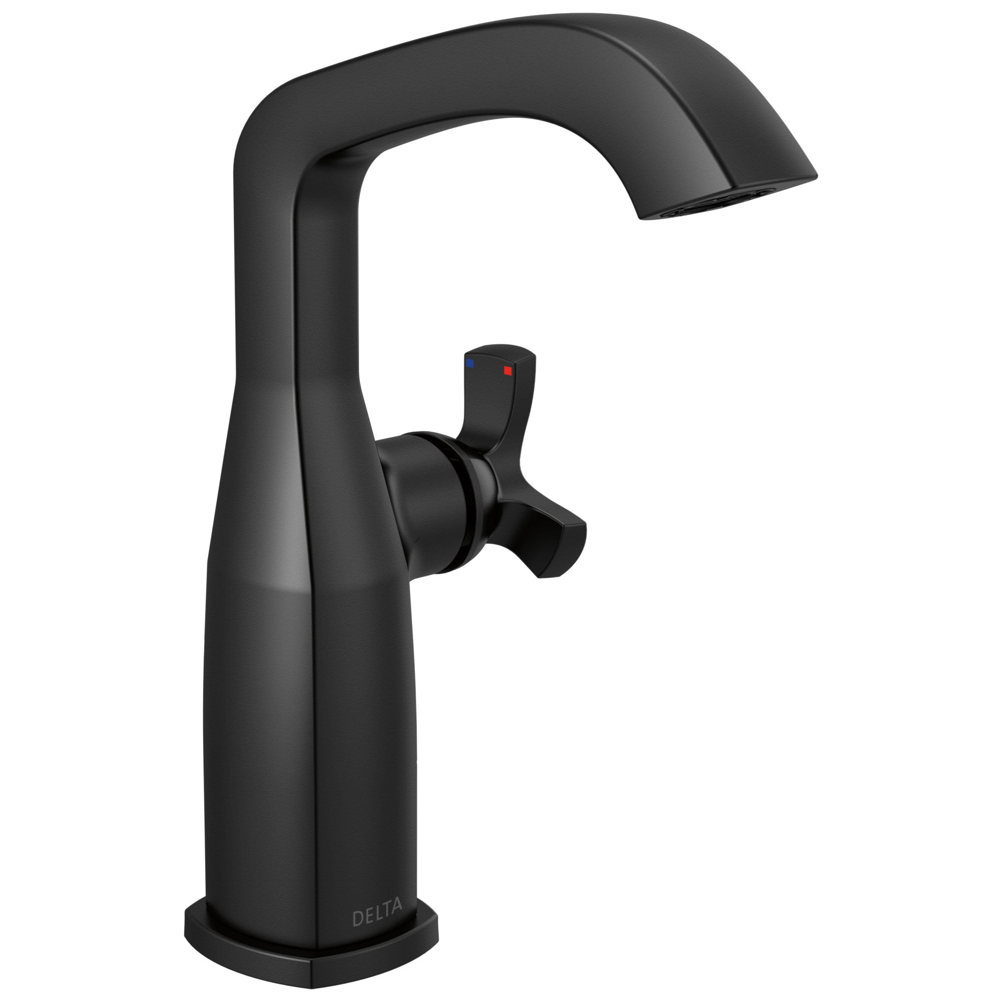 Delta Stryke Matte Black Finish Mid-Height Spout Single Hole Bathroom Sink Faucet Includes Helo Cross Handle D3596V