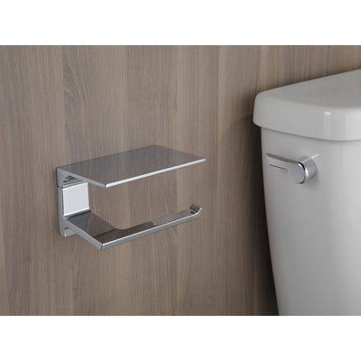 Delta Pivotal Chrome Finish Toilet Tissue Paper Holder with Shelf D79956