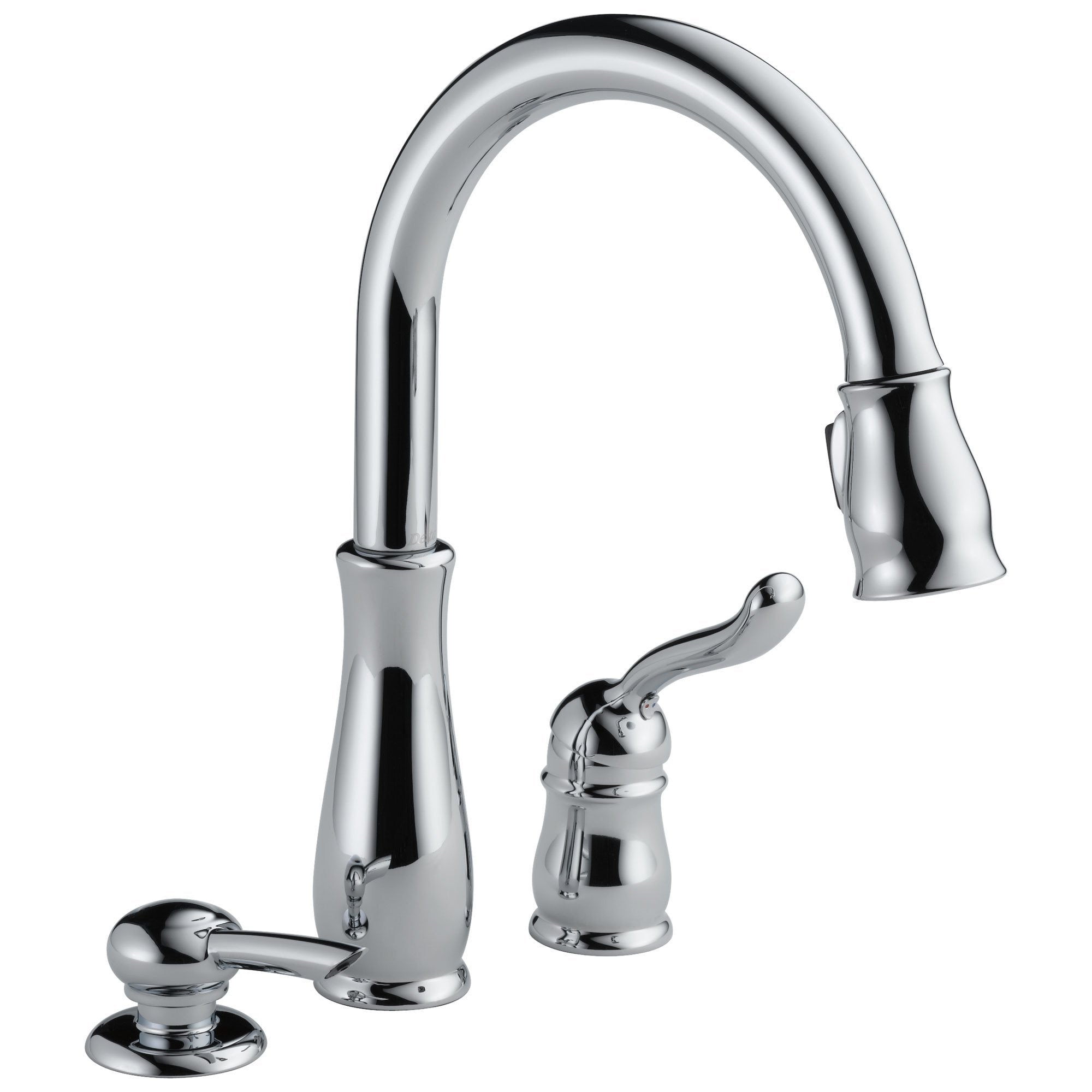 Delta Leland Collection Chrome Finish Single Handle 3 Hole Pull-Down Kitchen Sink Faucet with Soap Dispenser D978SDDST