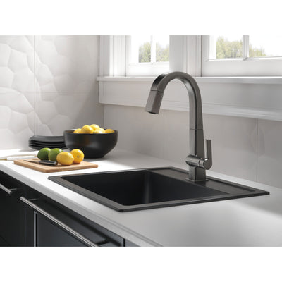 Delta Pivotal Black Stainless Steel Finish Single Handle Pull Down Bar/Prep Faucet D9993KSDST