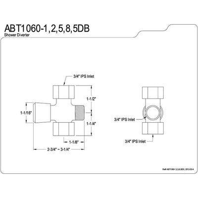 Kingston Chrome Shower Diverter with button for use with Clawfoot tub Faucet