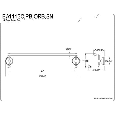 Bathroom Accessories Chrome 24" Double Towel Bar Dual Towel Rack BA1113C