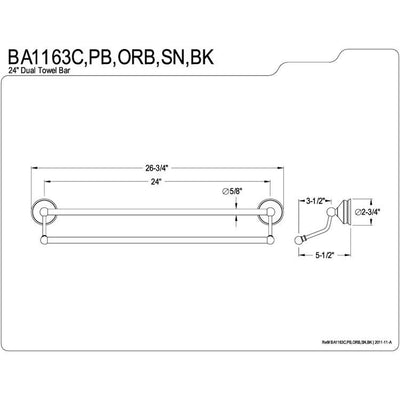 Bathroom Accessory Polished Brass 24" Double Towel Bar Dual Towel Rack BA1163PB