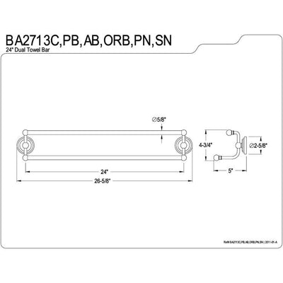 Bathroom Accessory Polished Brass 24" Double Towel Bar Dual Towel Rack BA2713PB