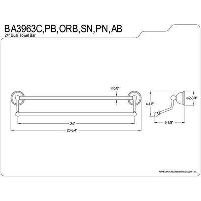 Bathroom Accessories Oil Rubbed Bronze 24" Double Dual Towel Bar Rack BA3963ORB