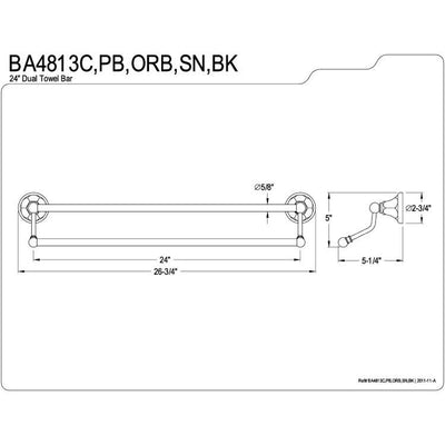 Bathroom Accessories Satin Nickel 24" Double Towel Bar Dual Towel Rack BA4813SN