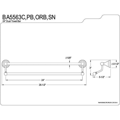 Bathroom Accessory Polished Brass 24" Double Towel Bar Dual Towel Rack BA5563PB