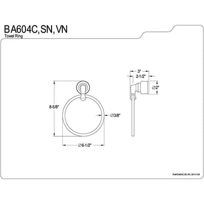 Kingston Brass Chrome Magellan 6" towel rack hand towel ring BA604C