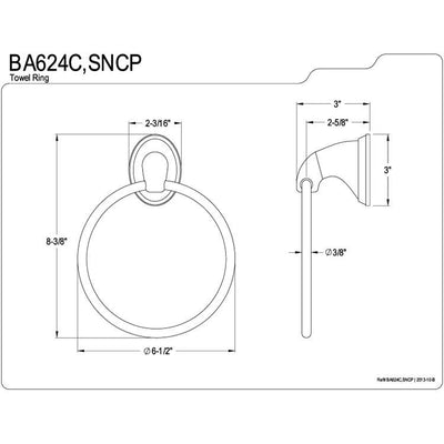 Kingston Satin Nickel/Chrome Magellan ii 6" towel rack hand towel ring BA624SNCP