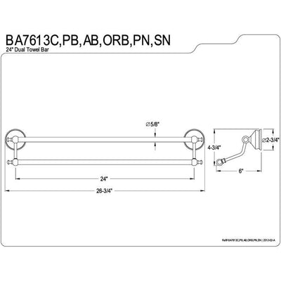 Bathroom Accessory Polished Brass 24" Double Towel Bar Dual Towel Rack BA7613PB