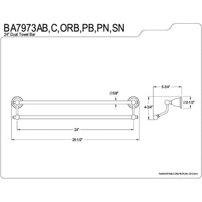 Kingston Brass Chrome English Vintage 24" Dual Double Towel Bar BA7973C