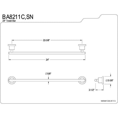 Kingston Brass Concord Bathroom Accessories Chrome 24" Towel Bar BA8211C