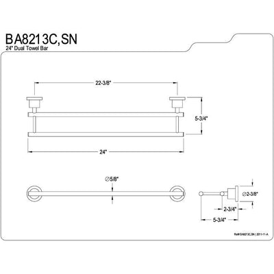 Kingston Brass Concord Bathroom Accessories Chrome 24" Double Towel Bar BA8213C