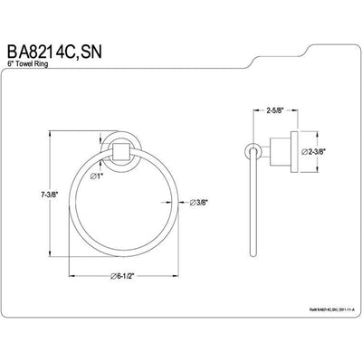 Kingston Brass Concord Bathroom Accessories Chrome 6" Towel Ring BA8214C