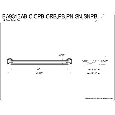 Kingston Brass Satin Nickel Georgian 24" dual double towel bar rack BA9313SN