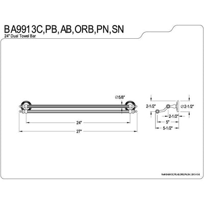 Kingston Brass Chrome Templeton 24" Dual Double Towel Bar Rack BA9913C