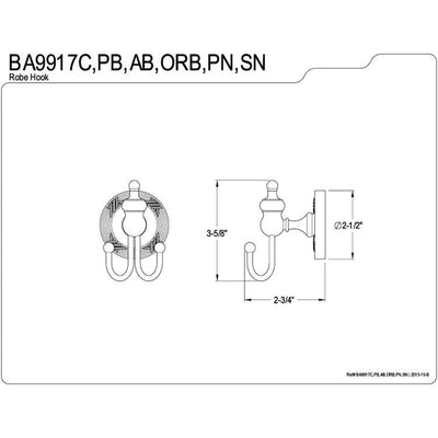 Kingston Brass Satin Nickel Templeton Wall Mounted Robe Or Towel Hook BA9917SN