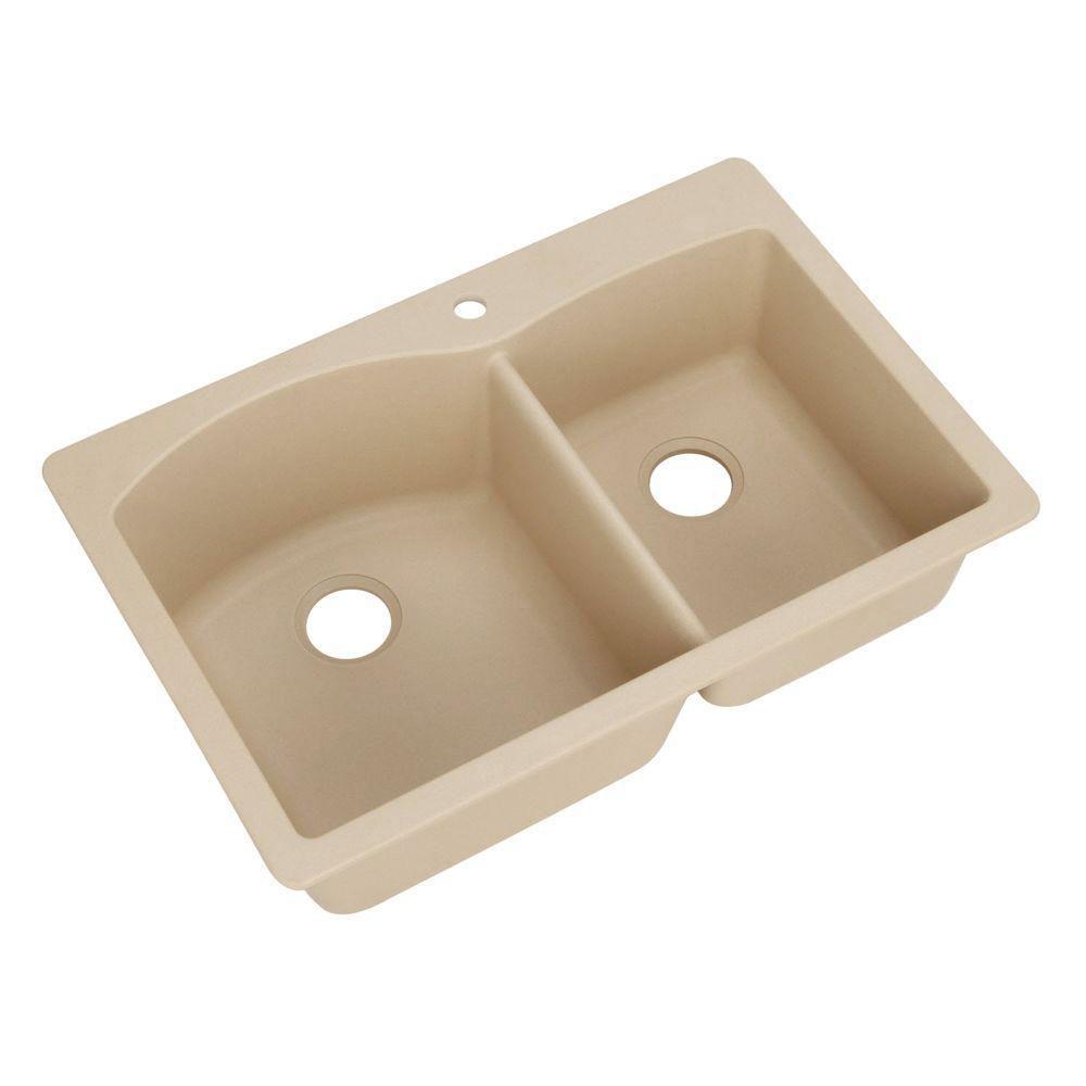 Blanco Diamond Dual Mount Composite 33x22x9.5 1-Hole Double Bowl Kitchen Sink in Biscotti 509528