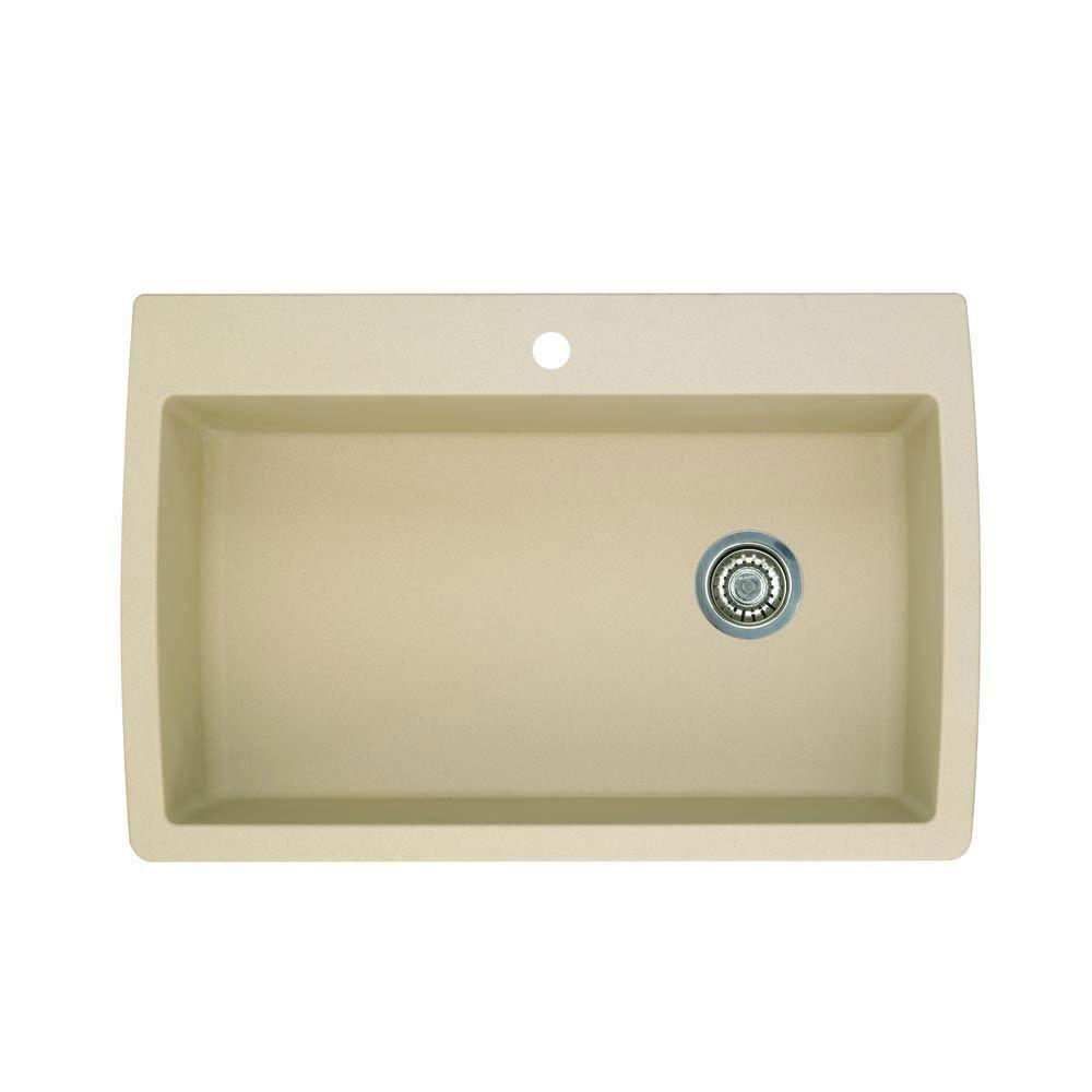 Blanco Diamond Dual Mount Composite 32.5x22x9.5 inch 1-Hole Super Single Bowl Kitchen Sink in Biscotti 509542