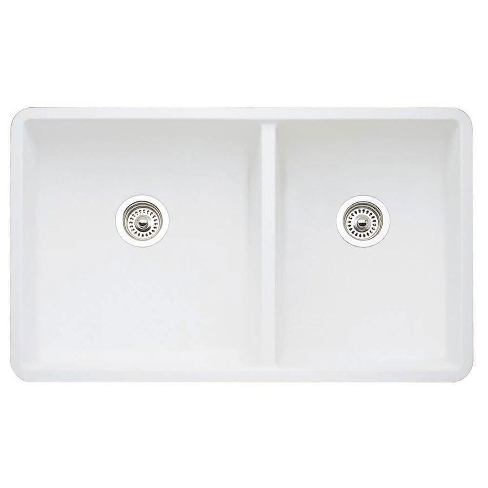 Blanco Precis Undermount Composite 33x20x9.5 0-Hole Double Bowl Kitchen Sink in White 524327