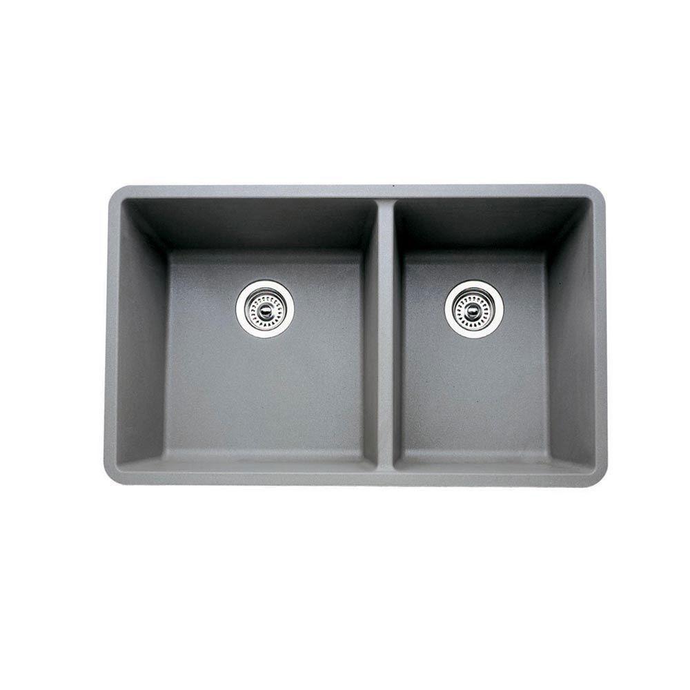 Blanco Precis Undermount Composite 33x18x9.5 0-Hole Double Bowl Kitchen Sink in Metallic Gray 524330