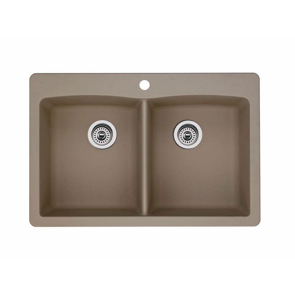 Blanco Diamond Dual Mount Composite 33x22x9.5 1-Hole Double Bowl Kitchen Sink in Truffle 537978