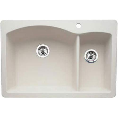 Blanco Diamond Dual Mount Composite 33x22x9.5 inch 1-Hole Double Bowl Kitchen Sink in Biscuit 566681