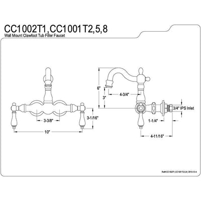 Kingston Brass Satin Nickel Wall Mount Clawfoot Tub Faucet CC1001T8