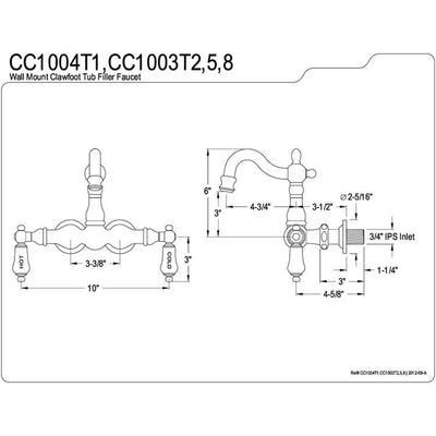 Kingston Brass Polished Brass Wall Mount Clawfoot Tub Faucet CC1003T2