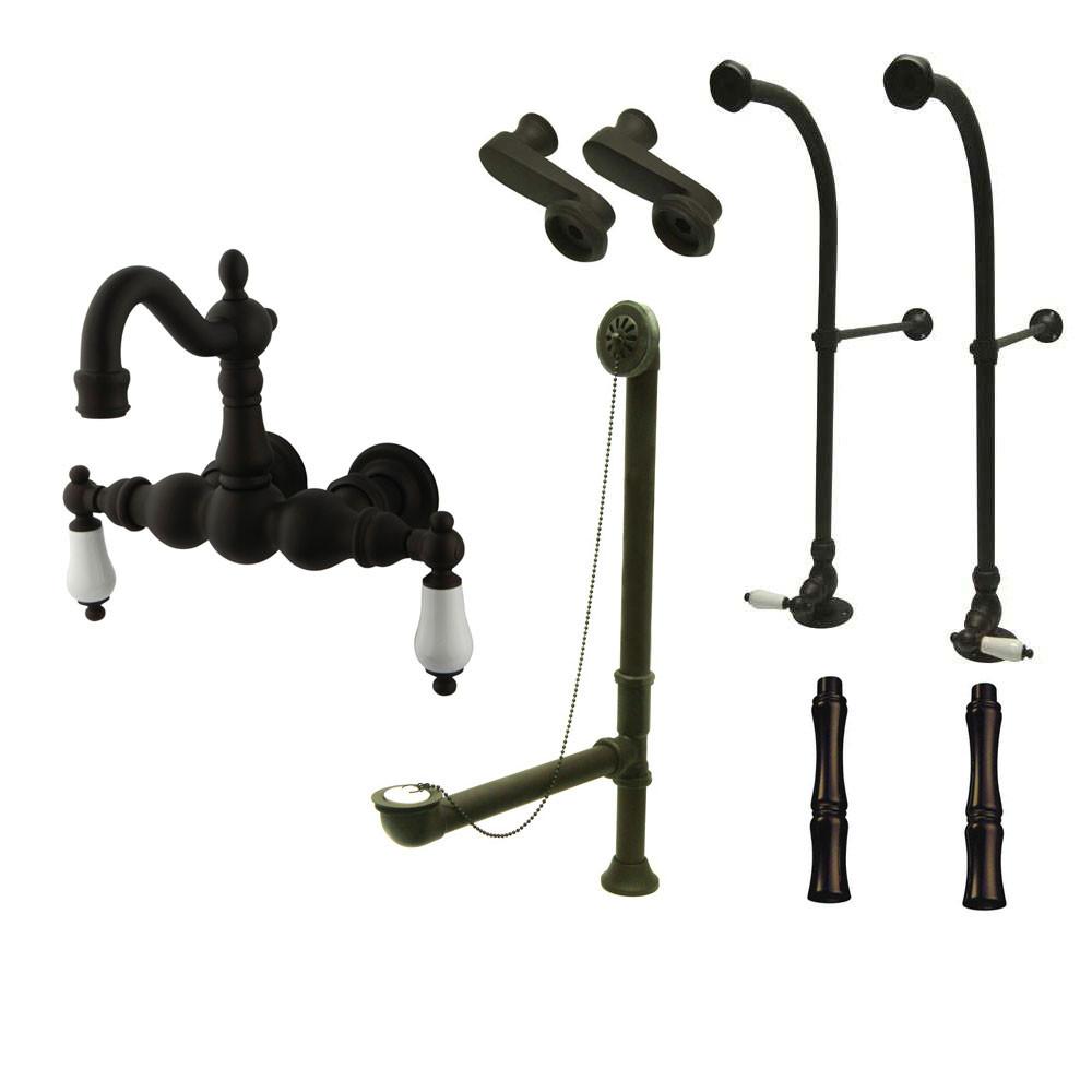 Freestanding Floor Mount Oil Rubbed Bronze White Porcelain Lever Handle Clawfoot Tub Filler Faucet Package 1005T5FSP