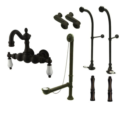 Freestanding Floor Mount Oil Rubbed Bronze White Porcelain Lever Handle Clawfoot Tub Filler Faucet Package 1005T5FSP