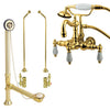 Polished Brass Wall Mount Clawfoot Tub Faucet Package w Drain Supplies Stops CC1009T2system